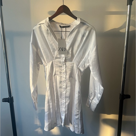 NWT Zara White Satin Effect Dress - Picture 3 of 8